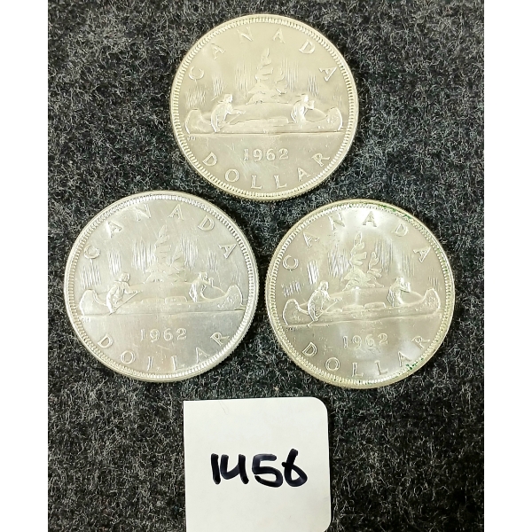 LOT OF 3 - 1962 CDN SILVER DOLLARS - VOYAGEUR