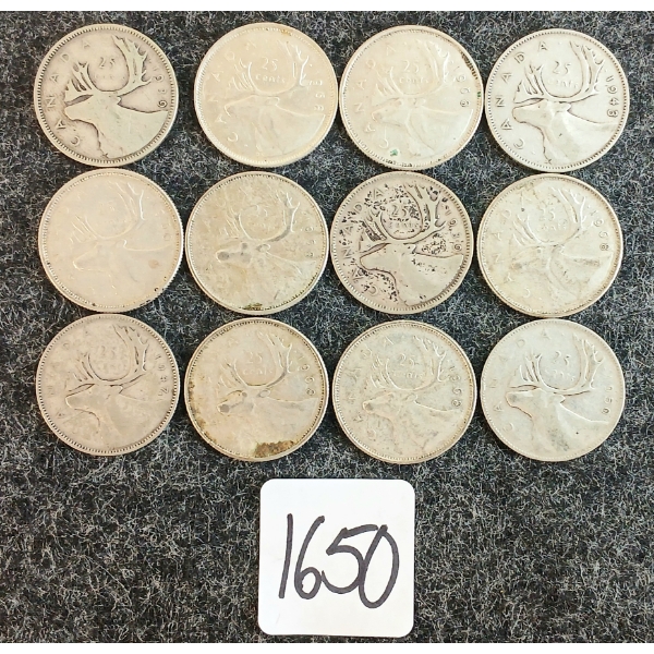LOT OF 12 - 1939-1968 CDN 25 CENT COINS 