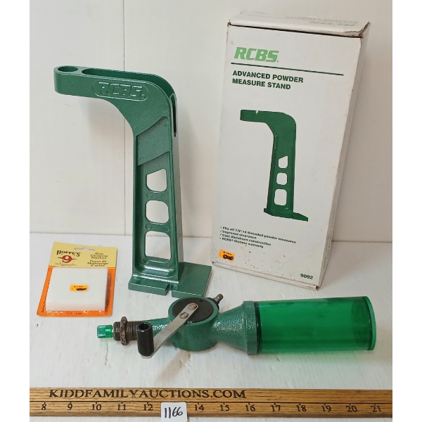 LOT OF 2 - RCBS UNIFLOW POWDER MEASUREER & ADVANCED POWDER MEAUSRE STAND