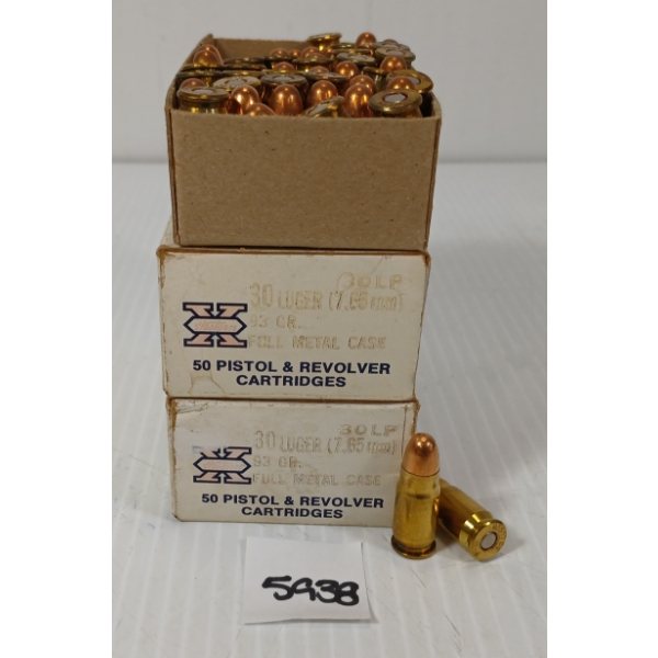 AMMO: APPROX 100X WINCHESTER WESTERN .30 LUGER - 93GR - FULL METAL CASE