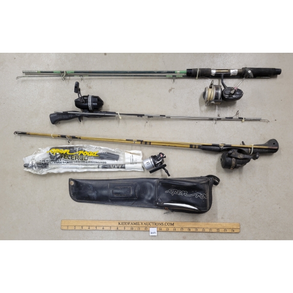 LOT OF 5 - FISHING POLES & REELS, ETC - INCL ZEBCO & OPEN ROAD TELEROD