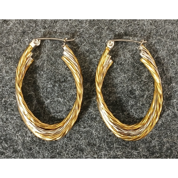PAIR OF PLATINUM & 14K GOLD PLATED TRIPPLE TWIST HOOP EARRINGS
