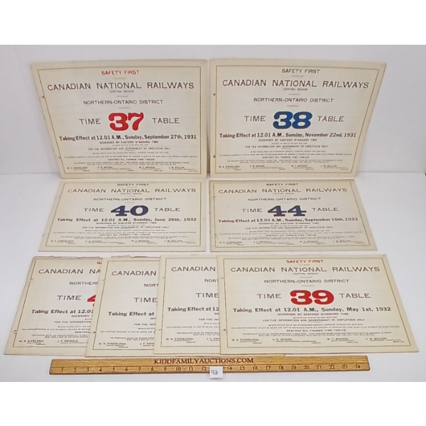 LOT OF 8 - CNR TIME TABLES - INCL 1931-1933
