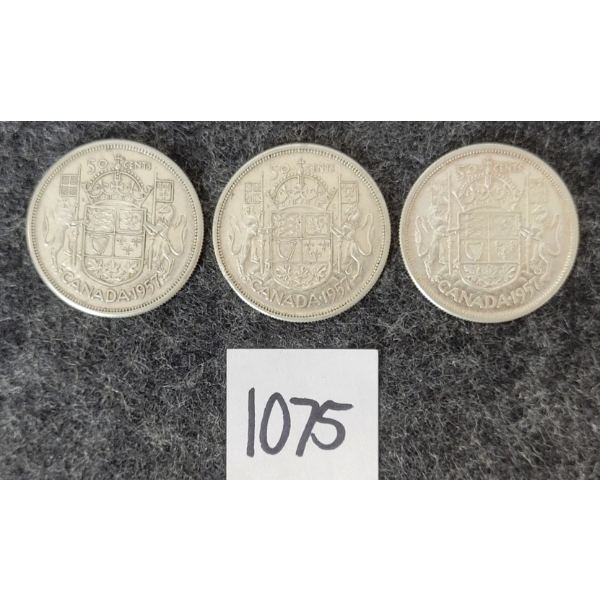 LOT OF 3 - 1957 CDN 50 CENT SILVER COINS