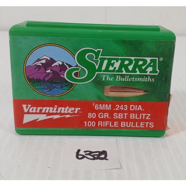 BULLETS: 100X SIERRA VARMINTER 6MM - 80GR - SBT BLITZ - SEALED