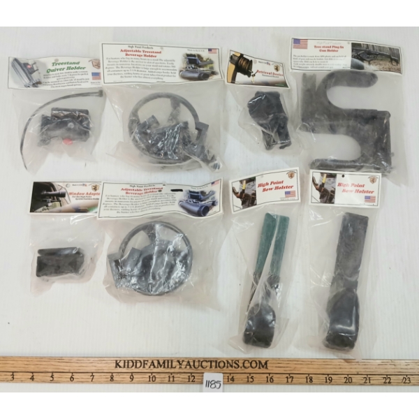 LOT OF 8 - HIGH POINT PRODUCTS - TREESTAND PLUG-IN GUN HOLDER, QUIVER HOLDER, CUP HOLDER, ETC