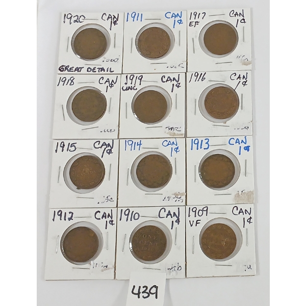LOT OF 12 - CDN LARGE PENNIES - INCL 1909 - 1920