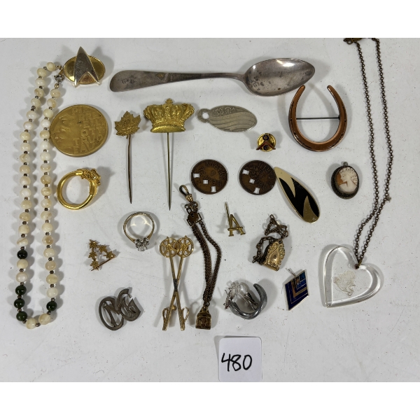 JOB LOT - MISC COLLECTIBLE PIECES - INCL STAR TREK PIN, STERLING SPOON