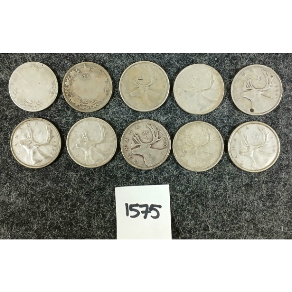 LOT OF 10 - 1940-1964 CDN 25 CENT SILVER COINS