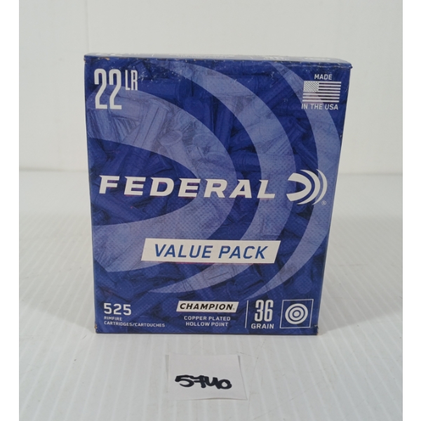 AMMO: 525X FEDERAL CHAMPION .22 LR - 36GR - HP - SEALED
