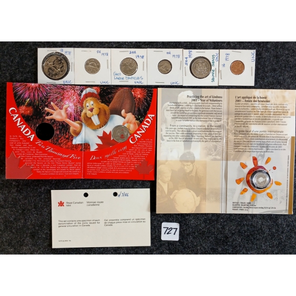 LOT OF 3 - 2001 RCM SILVER 10 CENT COIN, 1978 RCM SPECIMEN SET & 2005 RCM 25 CENT COIN