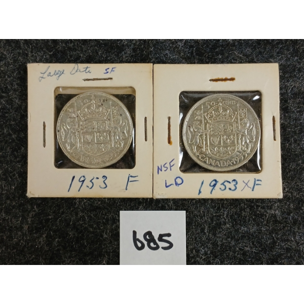 LOT OF 2 - 1953 CDN 50 CENT SILVER COINS