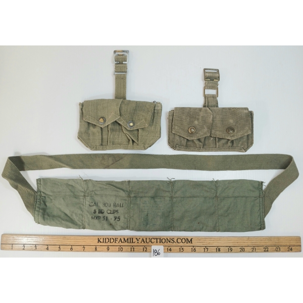 LOT OF 3 - WWII DUAL MAG POUCHES & .303 CAL BANDOLIEER
