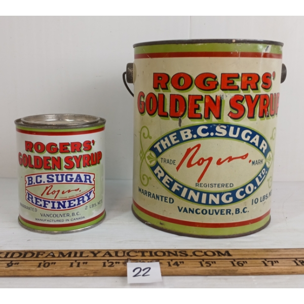 LOT OF 2 - ROGER'S GOLDEN SYRUP 2 & 10LBS CANS - THE B.C. SUGAR REFINING CO.