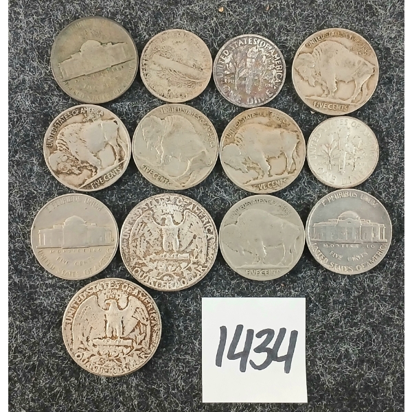 LOT OF 13 - 1913-1964 US SILVER COINS - 5, 10 & 25 CENTS