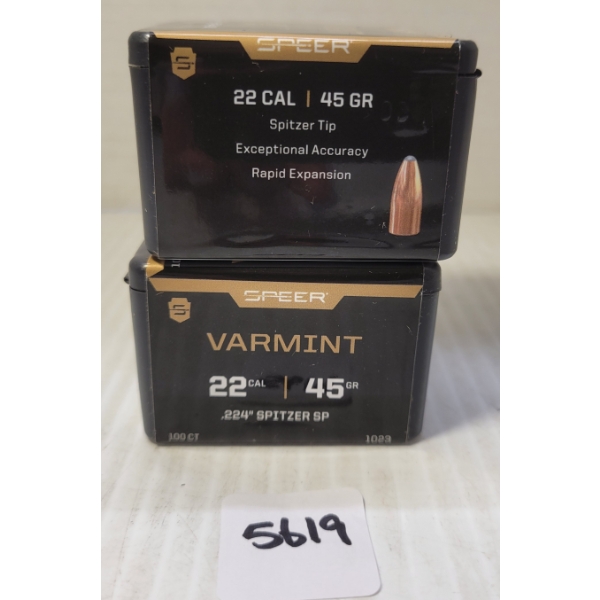 BULLETS: 200X SPEER VARMINT .22 - 45GR - SPITZER TIP - SEALED