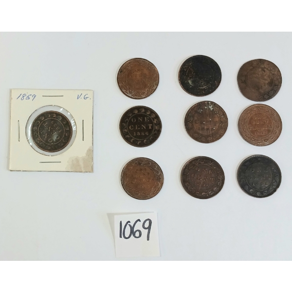 LOT OF 10 - 1859-1917 CDN LARGE CENTS