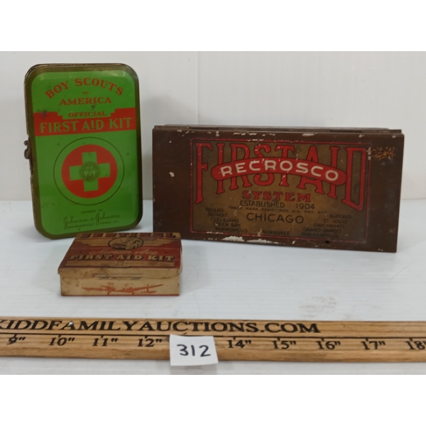 LOT OF 3 - BOY SCOUTS OF AMERICA & RECROSCO TIN FIRST AID KITS