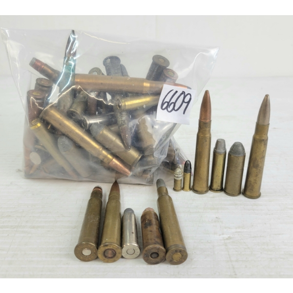 AMMO: 57X MIXED - INCL .45COLT, 7X57NORMA, .38SPL, ETC