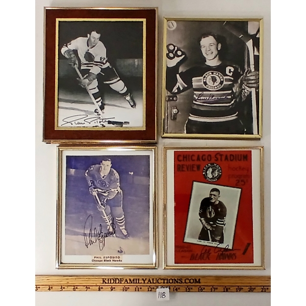 LOT OF 4 - CHICAGO BLACK HAWKS PHIL ESPOSITO, AL ARBOUR, PIERRE PILOTE & BILL MOSIENKO