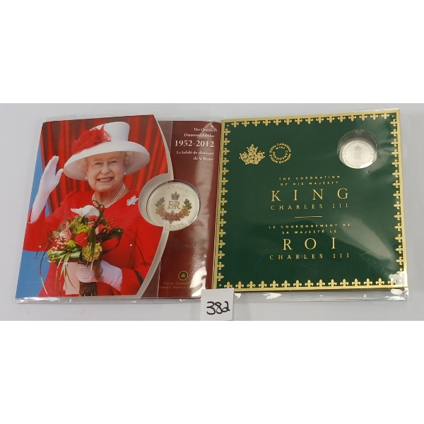 LOT OF 2 - RCM 2012 & 2022 QUEEN ELIZABETH & KING CHARLES 50 CENT & 5 DOLLAR COINS