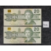 Image 1 : LOT OF 2 - 1991 CDN $20 BANKNOTES - SEQUENTIAL