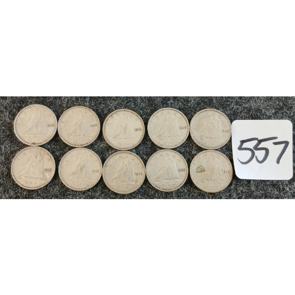 LOT OF 10 - 1949 CDN 10 CENT COINS
