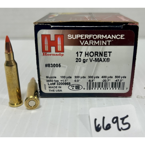 AMMO: 25X HORNADY .17 HORNET - 20 GR V-MAX