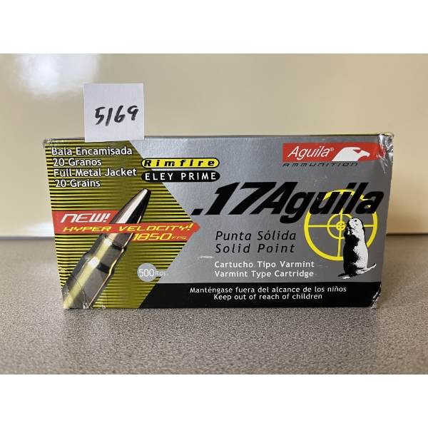 AMMO: 500X AGUILA .17 AGUILA 20GR. FMJ - SEALED