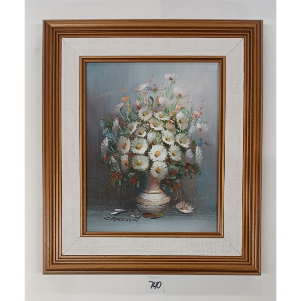 FLORAL STILL LIFE BY S. PARKINSON - FRAMED OIL ON CANVAS