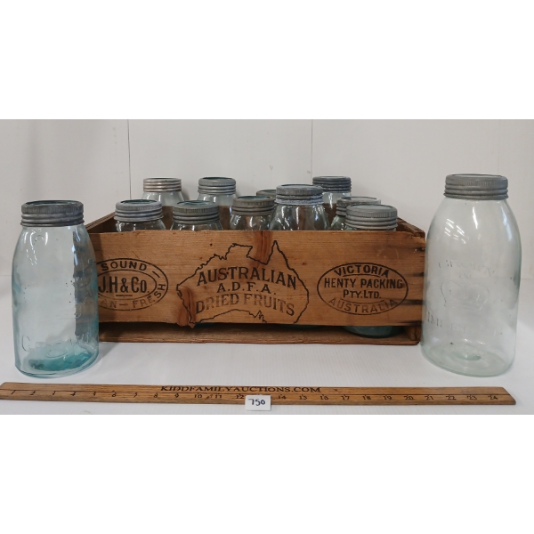 LOT OF 13 - CROWN CANNING JARS & J.H & CO CRATE