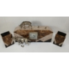 Image 1 : ART DECO DEER FIGURE MANTLE CLOCK W/ BOOKENDS - ONYX & MARBLE