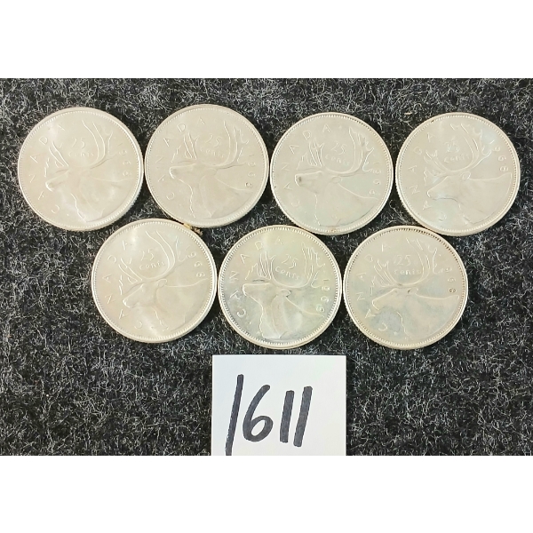 LOT OF 7 - 1968 CDN 25 CENT SILVER COINS