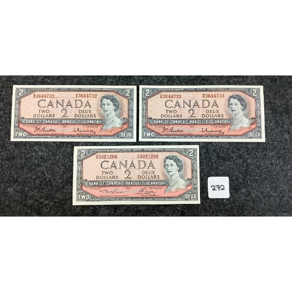 LOT OF 3 - 1954 CDN $2 BANKNOTES