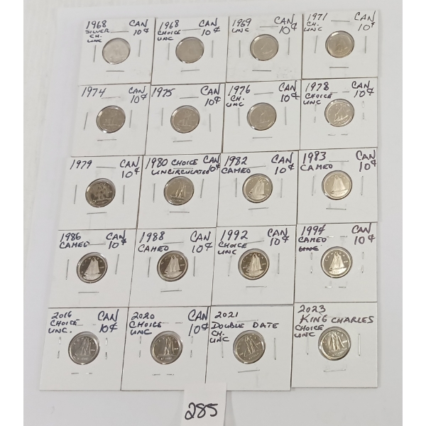 LOT OF 20 - CDN 10 CENT COINS - INCL 1968, 1969, 1971 & 1974 ETC