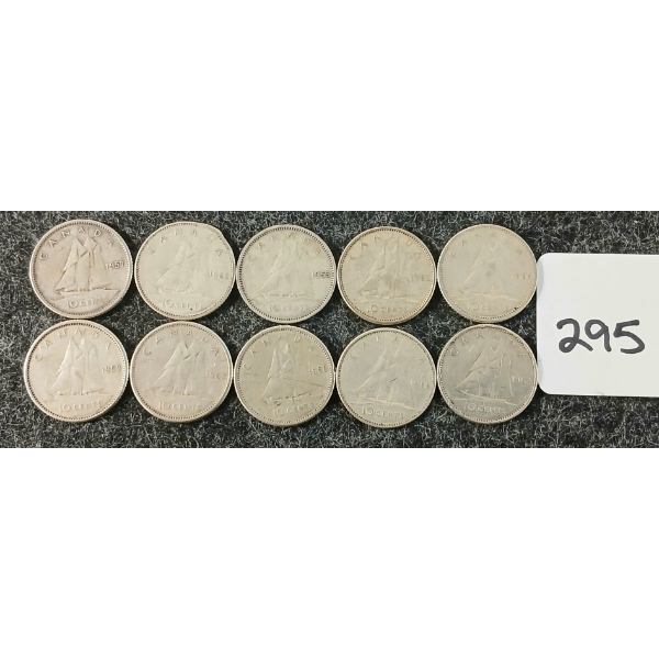 LOT OF 10 - 1957-1966 CDN 10 CENT COINS
