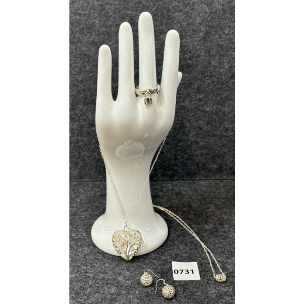 LOT OF 4 - SS NECKLACES, EARRINGS & RING 