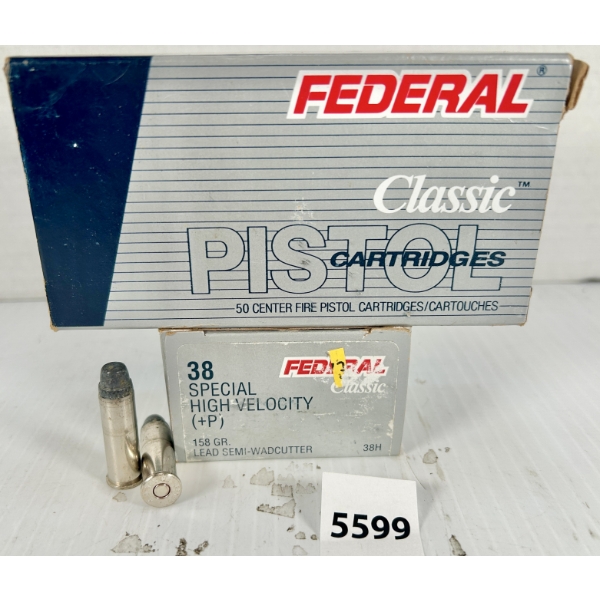 AMMO: 100X FEDERAL .38 SPL +P - 185 GR LSWC