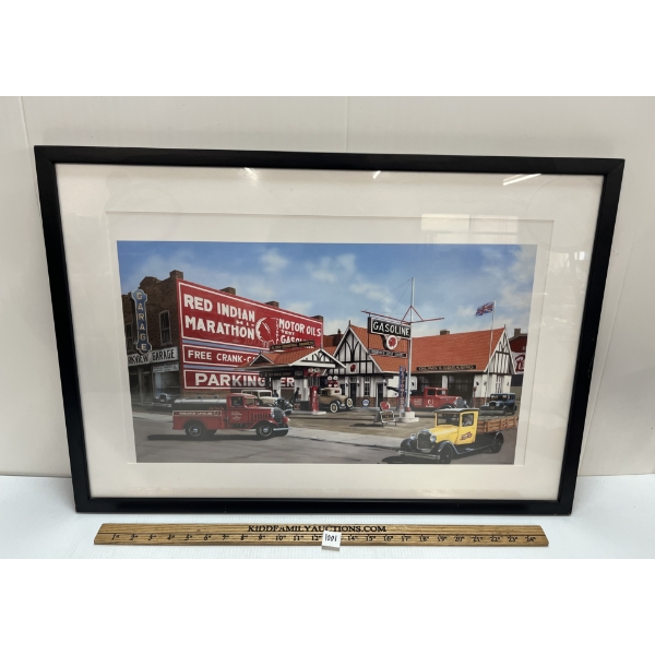 RED INDIAN MOTOR OILS & MARATHON GASOLINE FRAMED PRINT