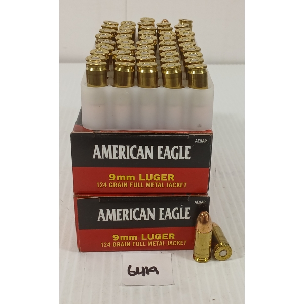 AMMO: 40X FEDERAL AMERICAN EAGLE 9MM LUGER - 124GR - FMJ