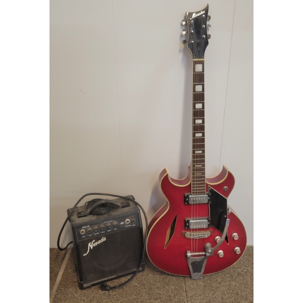 LOT OF 2 - MINISTER SEMI-HOLLOW ELECTRIC GUITAR & NEVADA PGA-10 AMP