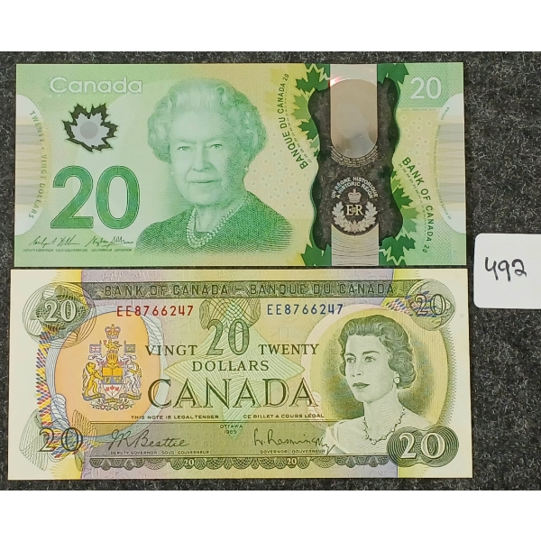 LOT OF 2 - 1969 & 2015 CDN $20 BANKNOTES - INCL UNCIRCULATED