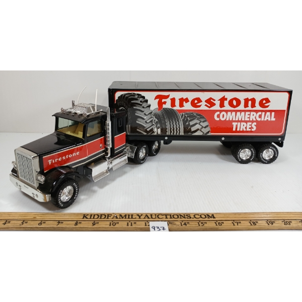 NYLINT PLASTIC & DIECAST FIRESTONE TRUCK & TRAILER