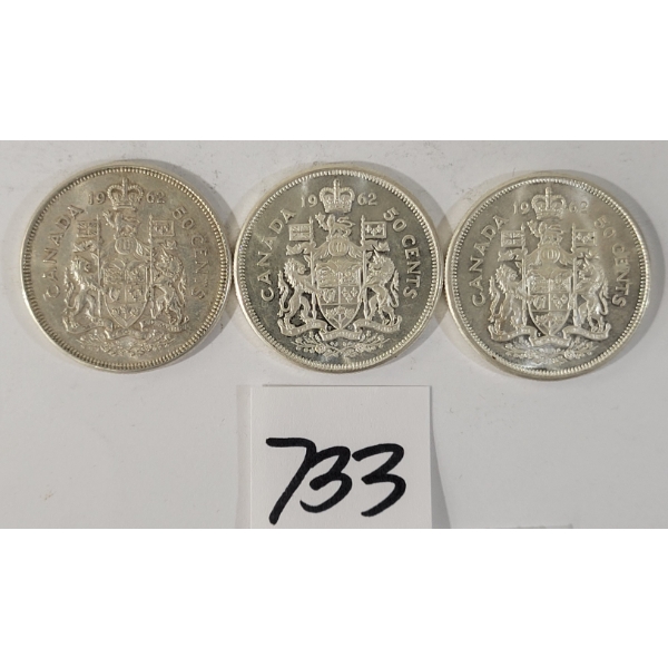LOT OF 3 - 1962 CDN 25 CENT SILVER COINS