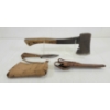 Image 2 : LOT OF 2 - BRIDGEPORT HOWE HATCHET & DH RUSSELL BELT KNIFE W/ SHEATH