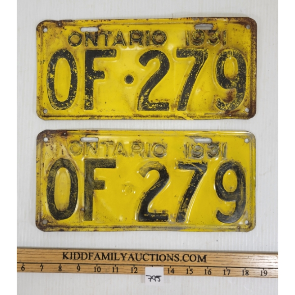 PAIR OF 1931 ONTARIO LICENCE PLATES
