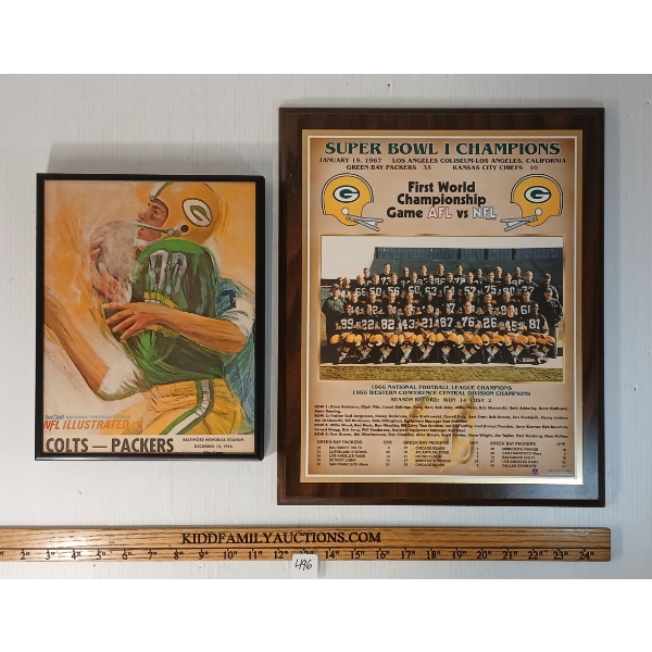 LOT OF 2 - GREEN BAY PACKERS FOOTBALL 1966 FRAMED PROGRAM & SUPER BOWL I PLAQUE
