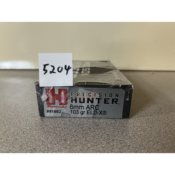 AMMO: 20X HORNADY 6MM ARC 103GR. ELD-X - SEALED