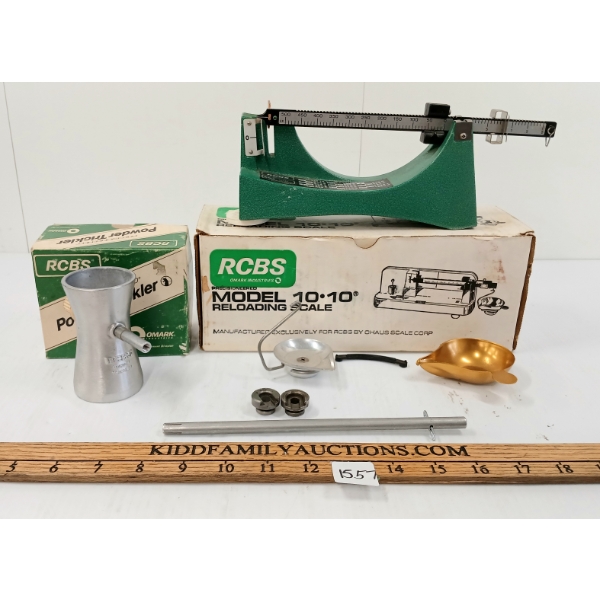LOT OF 4 - RCBS MODEL 10.10 RELOADING SCALE, POWDER TRICKLER, AUTO PRIMER FEED COMBO & SHELL HOLDER