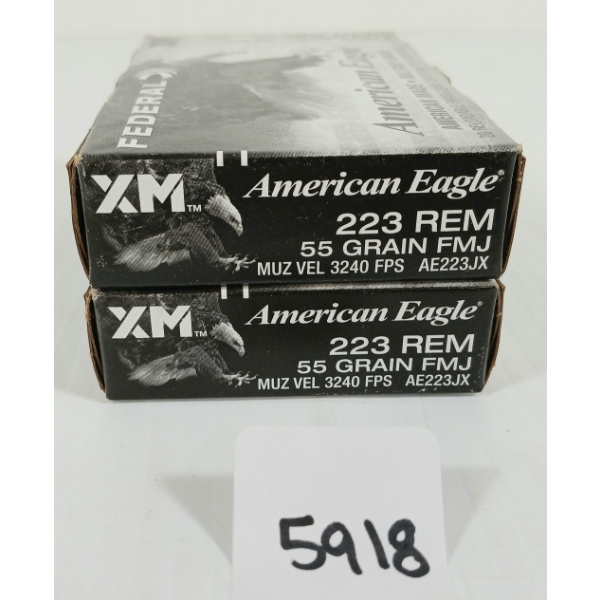 AMMO: 40X AMERICAN EAGLE .223 REM - 55GR - FMJ - SEALED